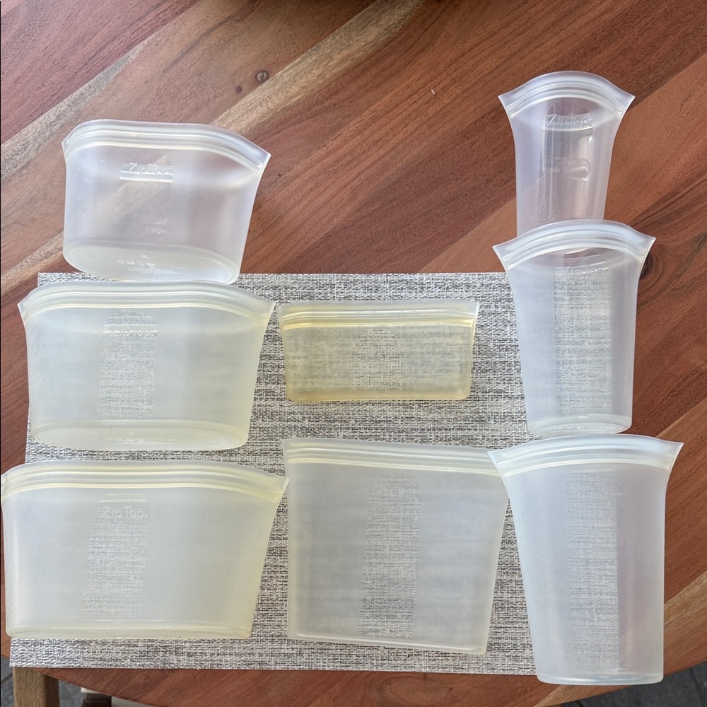 Zip Top Full 8 Piece Clear Silicone Reusable Containers {EUC}
